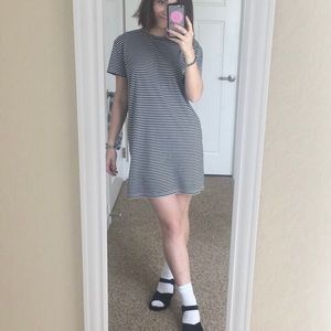 Black and white striped Everlane t-shirt dress